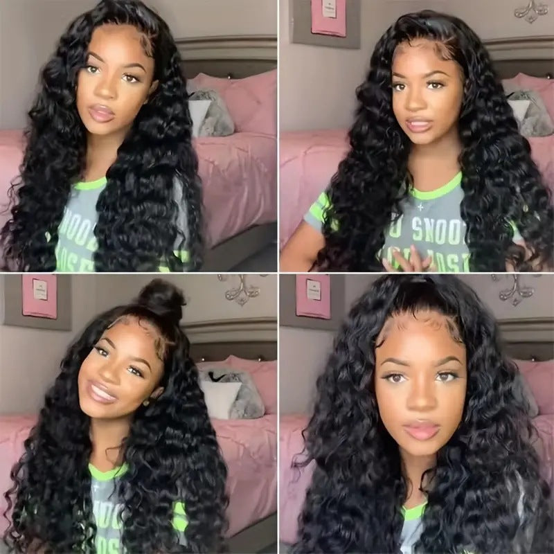 Lace Front Long Water Wave Wig, Natural Black & Brown Highlight Loose Curly Wig for Black Women