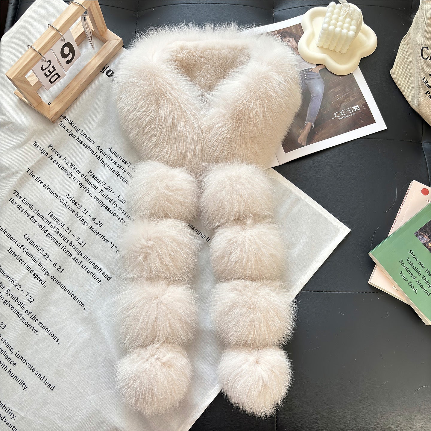 A178  Winter Double-sided Plush Neck Warmer, Faux Fox Fur Magnetic Scarf, Fashion Pom Pom Faux Fur Shawl