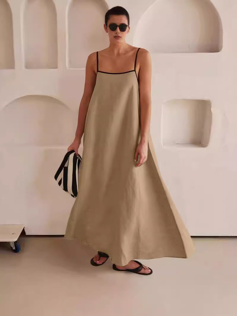 Women's 2026 Summer Linen Maxi Dress - Thin Strap Open Back Casual Slip Dress for Beach Party
