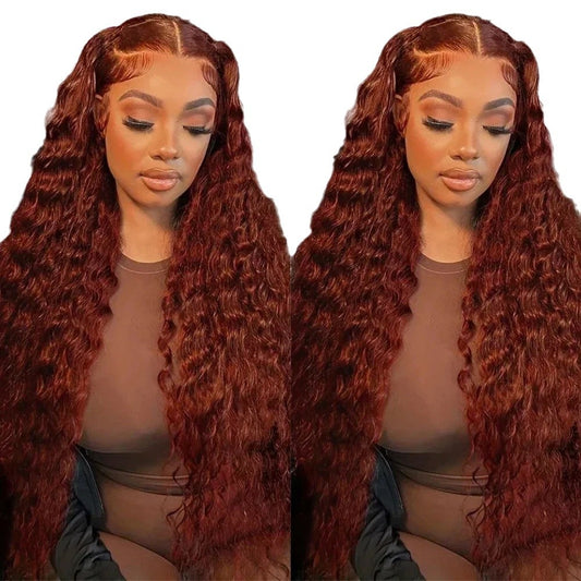 A222  Reddish Brown Water Wave Lace Front Wig, African Women Long Curly Heat Resistant Wig