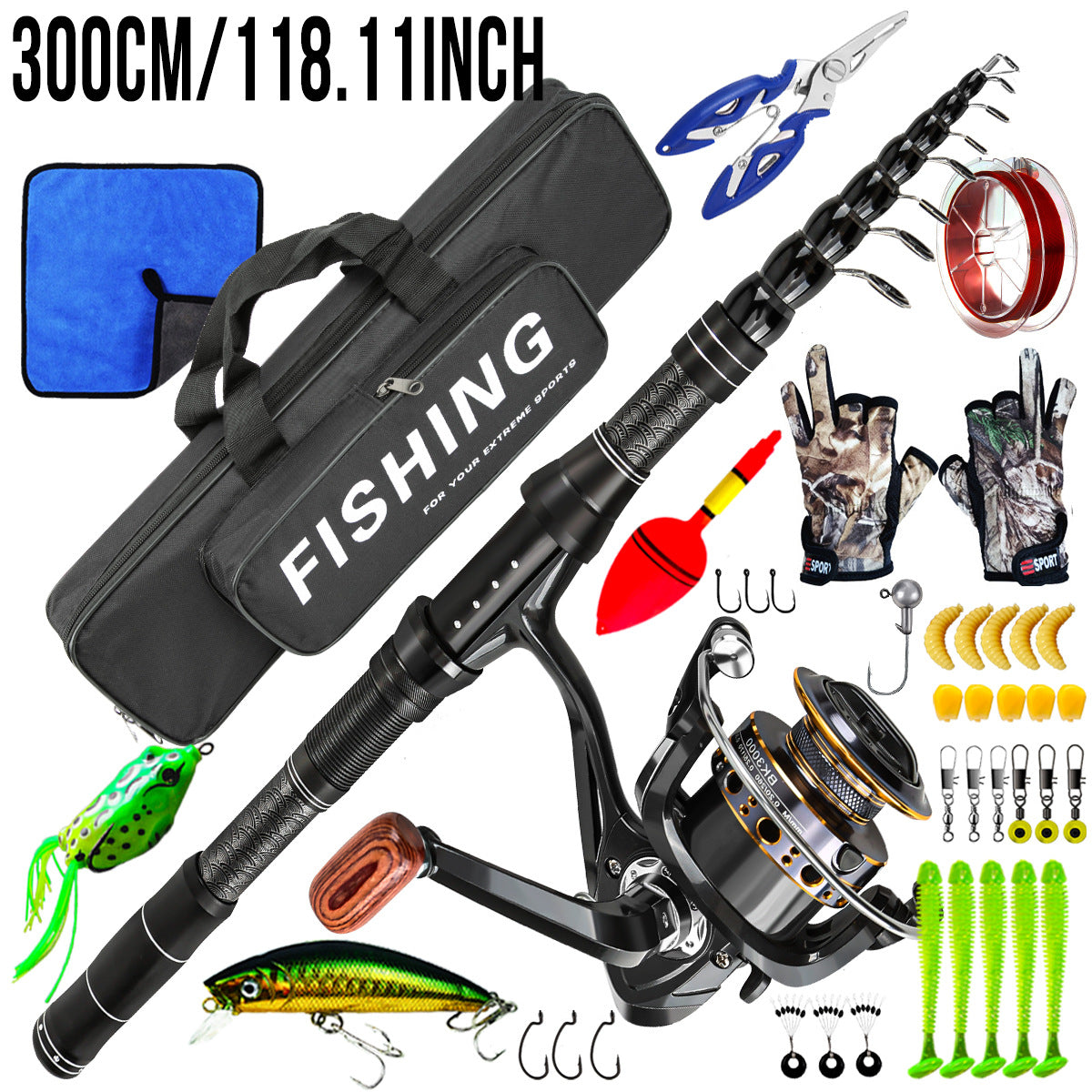 F353  Complete Fishing Tackle Set Carbon Fiber Spinning Rod Reel Combo with Full Accessories for Sea Fishing