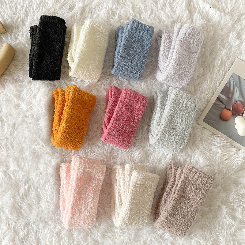 Coral Fleece Ankle Socks for Men and Women Thickened and Fleece-Lined for Fall and Winter Postpartum Long Socks Home Sleep Floor Socks for Indoor Wear