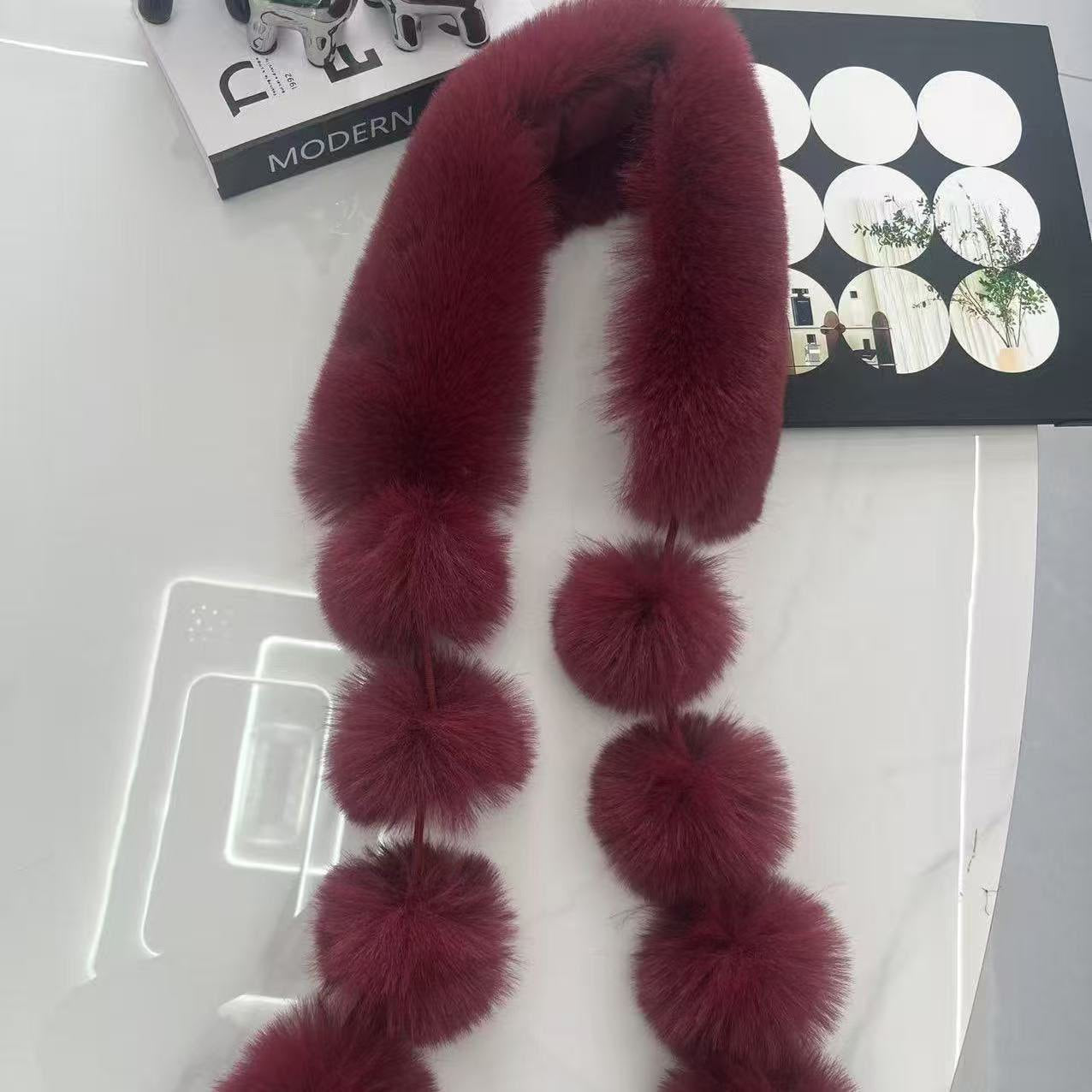 A178  Winter Double-sided Plush Neck Warmer, Faux Fox Fur Magnetic Scarf, Fashion Pom Pom Faux Fur Shawl