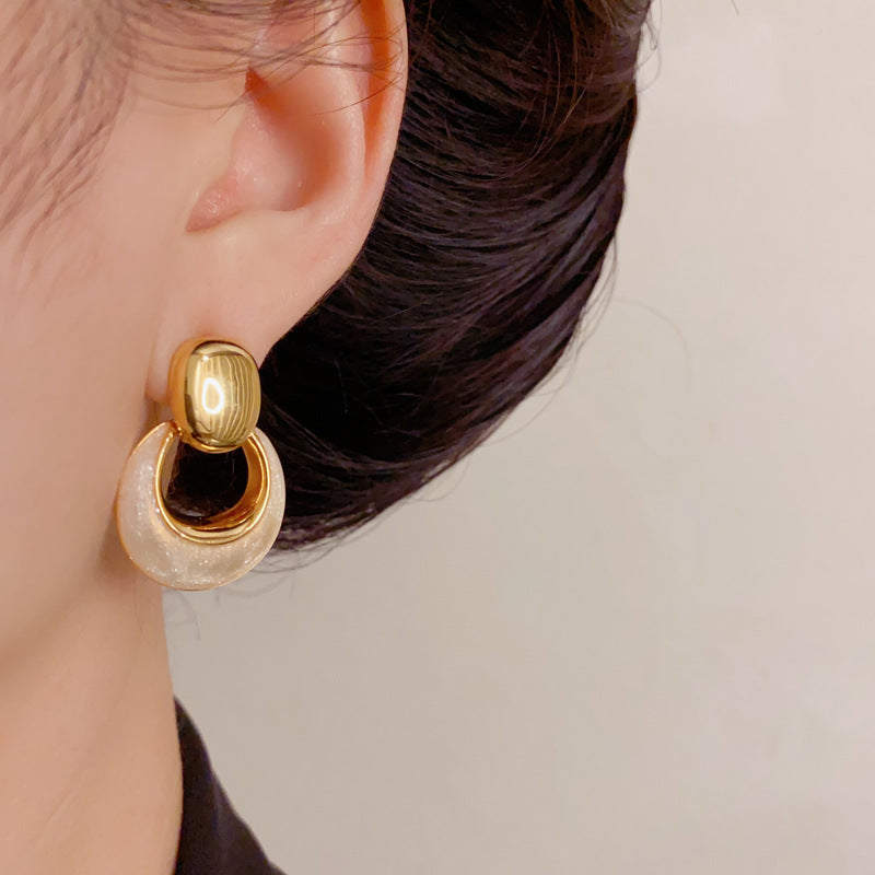 18K Gold Plated Oil Dripping Geometric Drop Earrings, Fashion Light Luxury Design Minimalist Versatile Earrings for Women