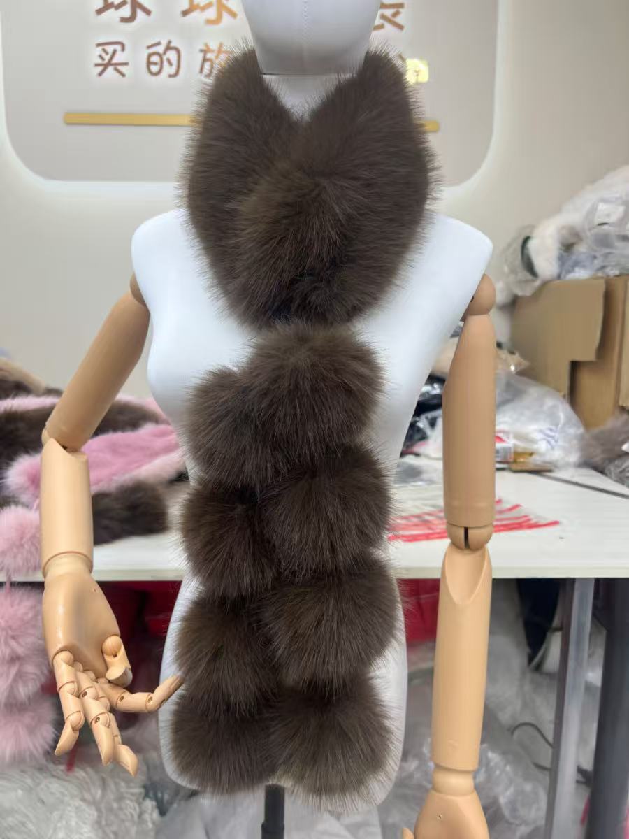 A178  Winter Double-sided Plush Neck Warmer, Faux Fox Fur Magnetic Scarf, Fashion Pom Pom Faux Fur Shawl