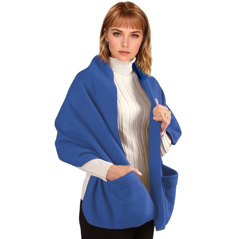 Cozy Fleece Wrap Shawl With Large Front Pockets - Keeps Hands and Shoulders Warm During Cold Winter Season