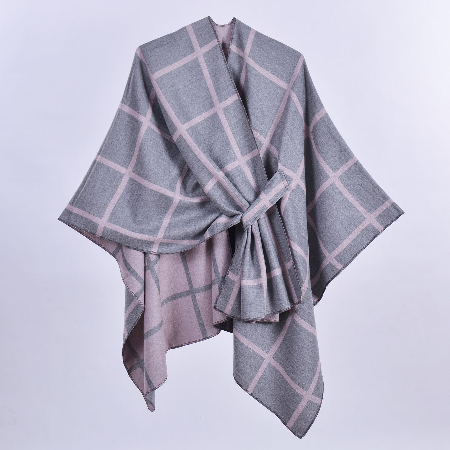 Classic Plaid Wrap-Around Scarf for Fall and Winter Tie-Front Cardigan Outerwear Office Blanket for Warmth