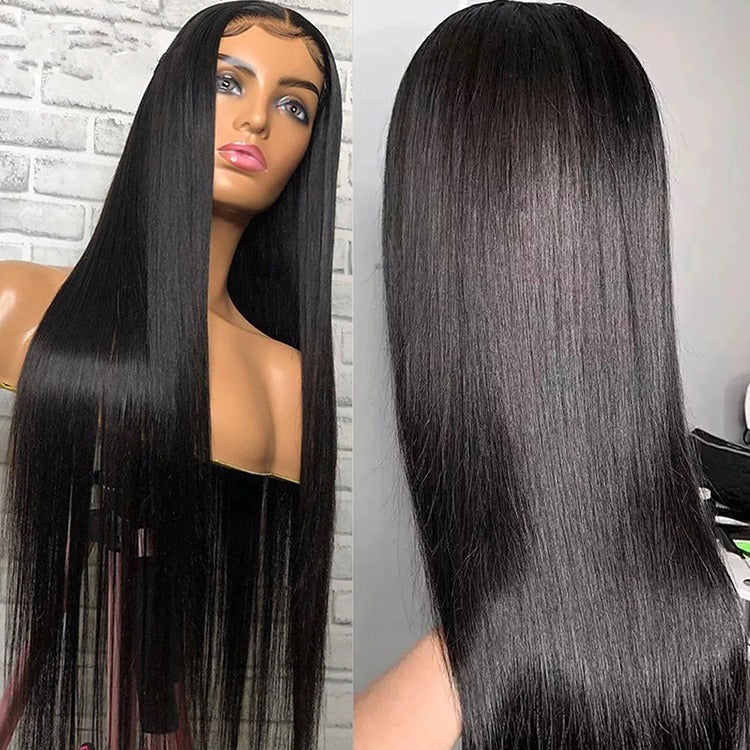 A215  New African Style Women Black Long Straight Wig, Middle Part Heat Resistant Synthetic Hair Wig