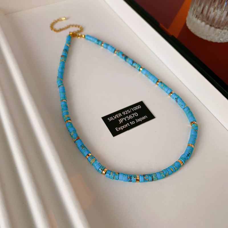 A302  Boho Shell Bead Turquoise Beaded Necklace, Light Luxury Minimalist Luxury Clavicle Necklace for Women