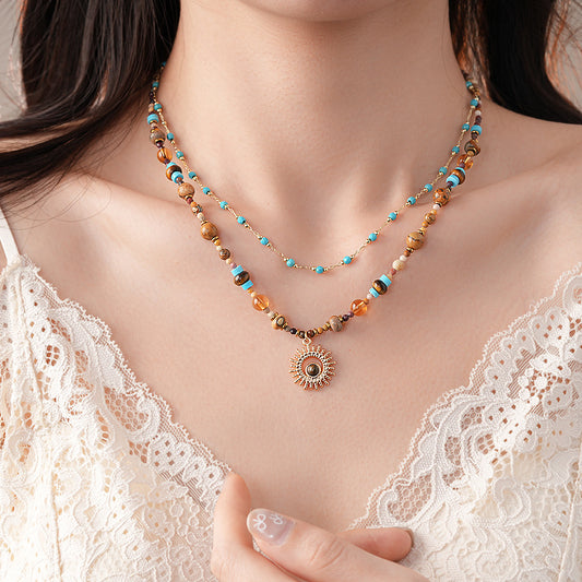 A302  Boho Shell Bead Turquoise Beaded Necklace, Light Luxury Minimalist Luxury Clavicle Necklace for Women