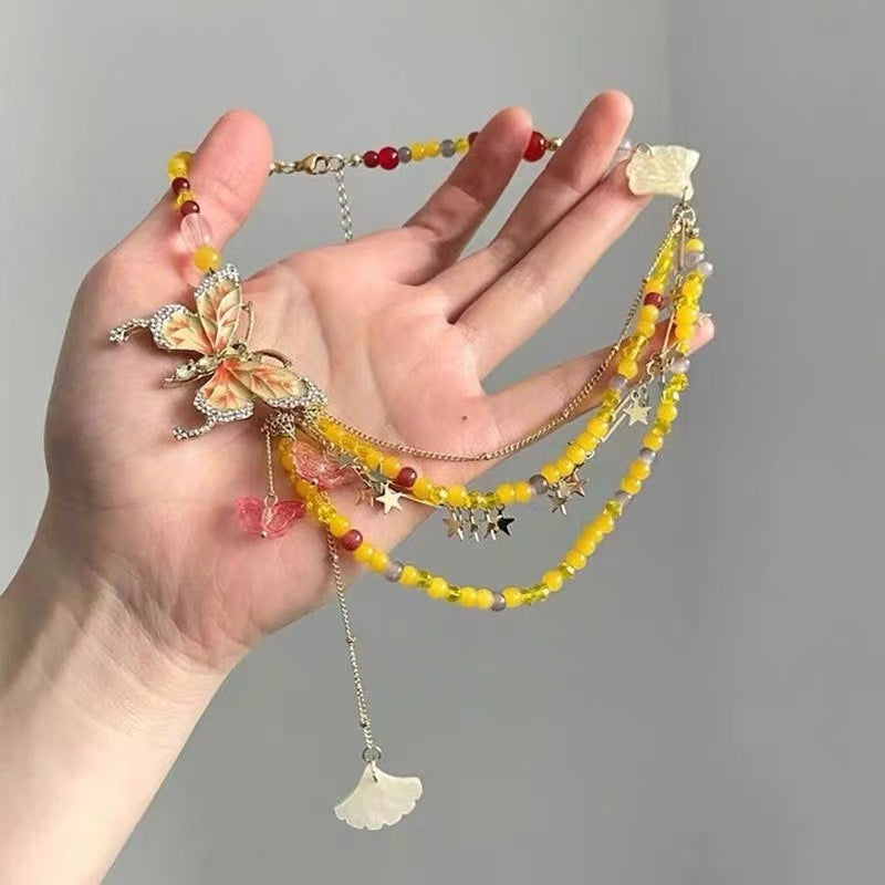 A301  Fashion Dopamine Beaded Cat Necklace, Personality Sweet Style All-Match Choker Jewelry