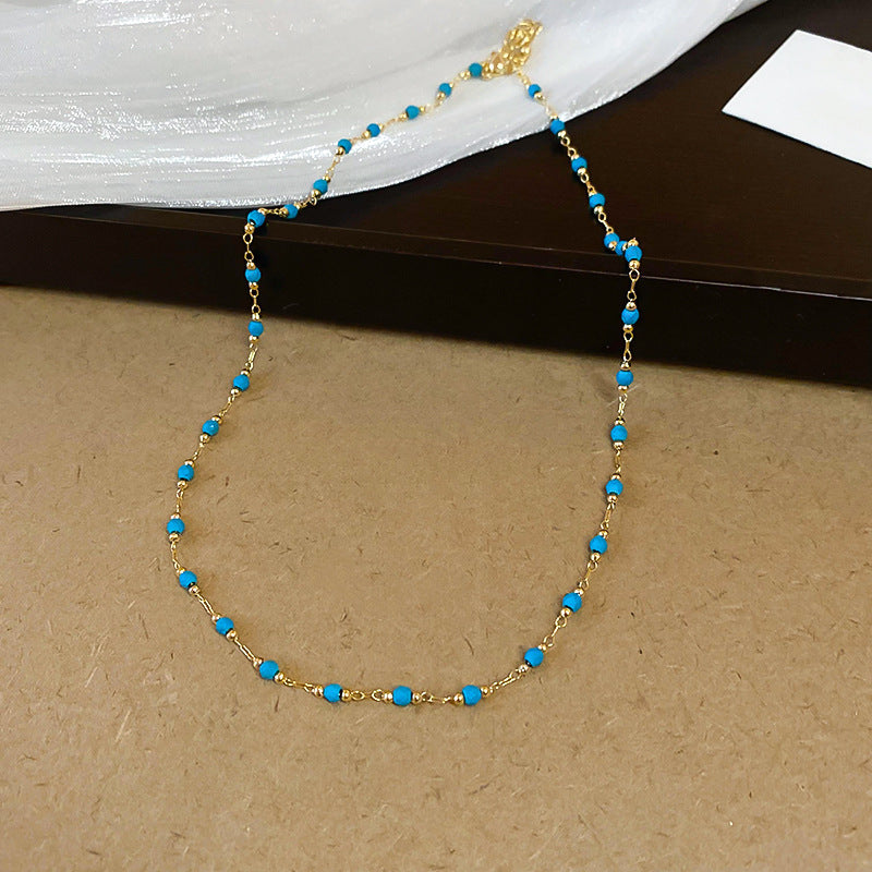 A302  Boho Shell Bead Turquoise Beaded Necklace, Light Luxury Minimalist Luxury Clavicle Necklace for Women