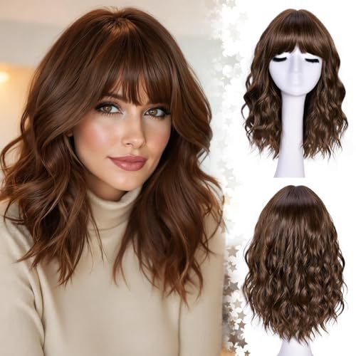 Natural Short Wavy Bob Synthetic Wig Heat Resistant Fiber Ladies Wig for Daily Parties