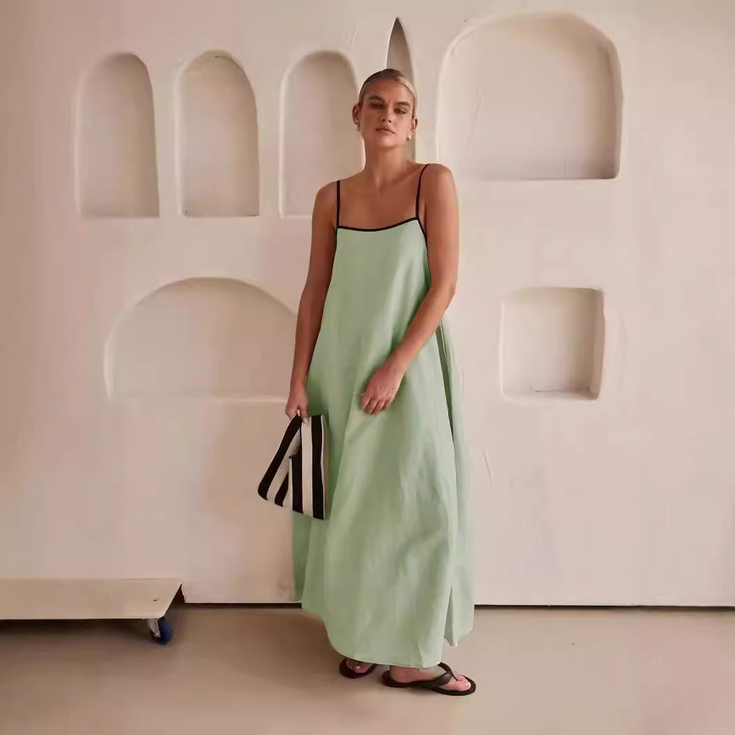 Women's 2026 Summer Linen Maxi Dress - Thin Strap Open Back Casual Slip Dress for Beach Party