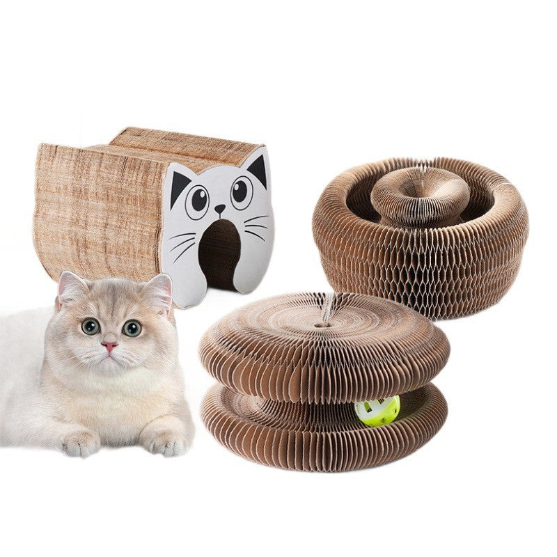 A366  Accordion-Style Cat Scratcher Bed: Durable, Lint-Free, Self-Entertaining Cat Toy—Corrugated Cardboard Scratching Board, a Must-Have for Cats