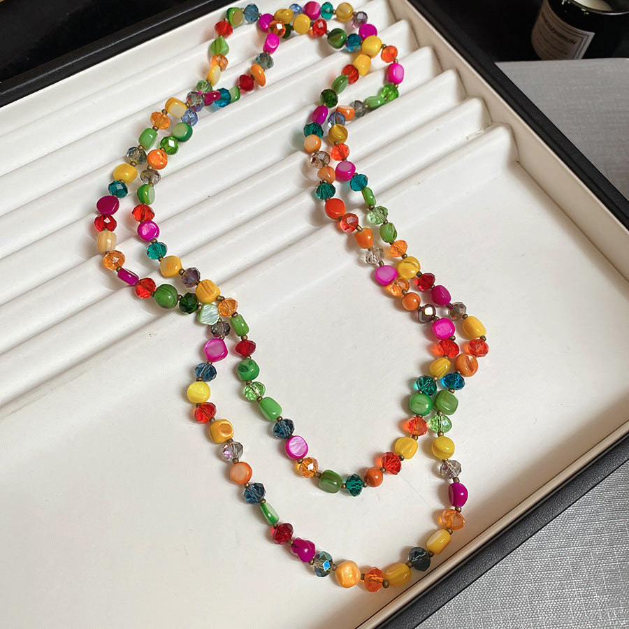 A302  Boho Shell Bead Turquoise Beaded Necklace, Light Luxury Minimalist Luxury Clavicle Necklace for Women
