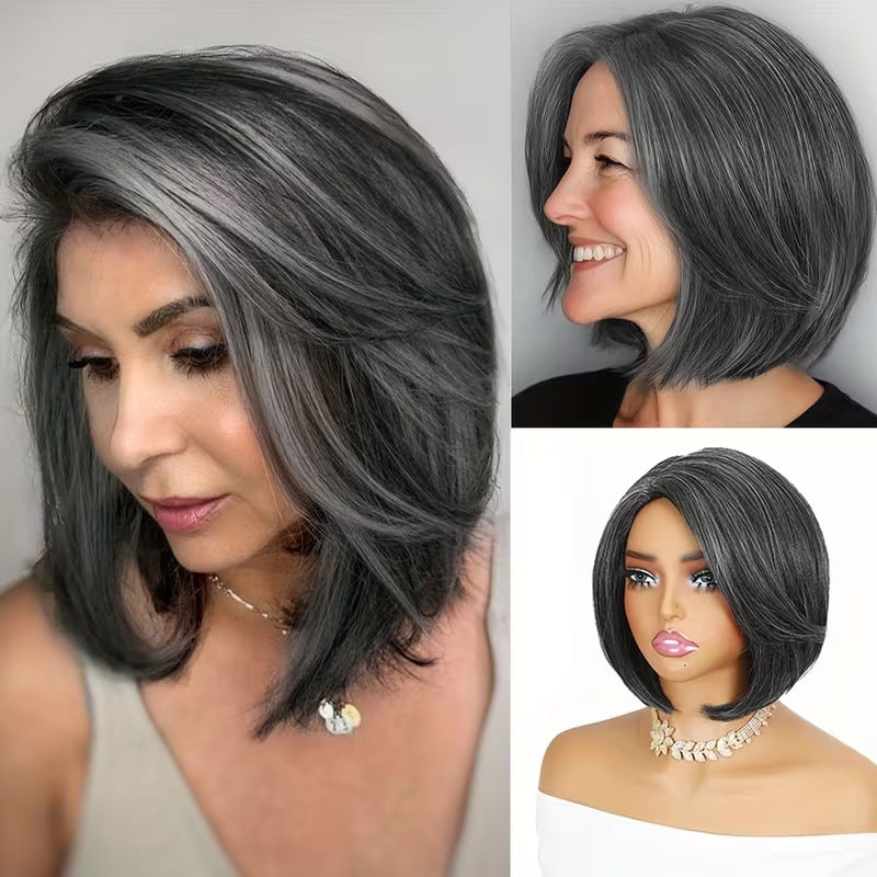 A238  Trending Side Part Short Hair African Wig, Natural Realistic Full Wig for Women