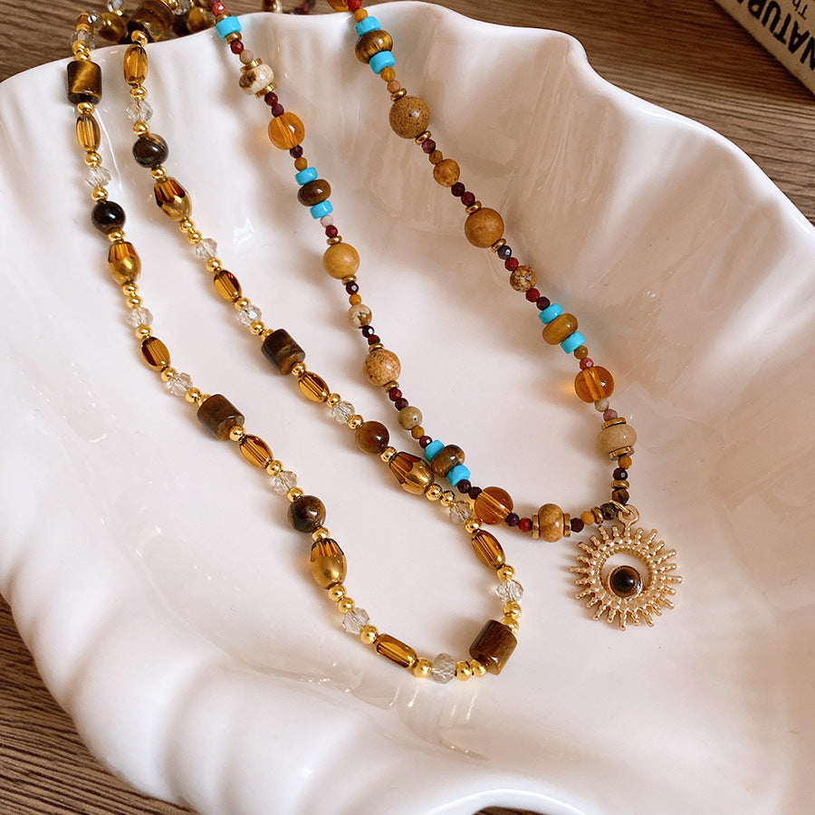 A302  Boho Shell Bead Turquoise Beaded Necklace, Light Luxury Minimalist Luxury Clavicle Necklace for Women