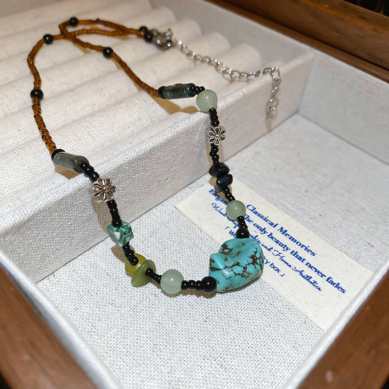 A302  Boho Shell Bead Turquoise Beaded Necklace, Light Luxury Minimalist Luxury Clavicle Necklace for Women