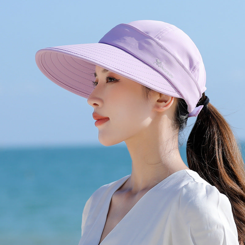 Women Detachable 2 in 1 Sun Visor Hat, Large Brim UV Protection Sport Empty Top Baseball Cap for Cycling