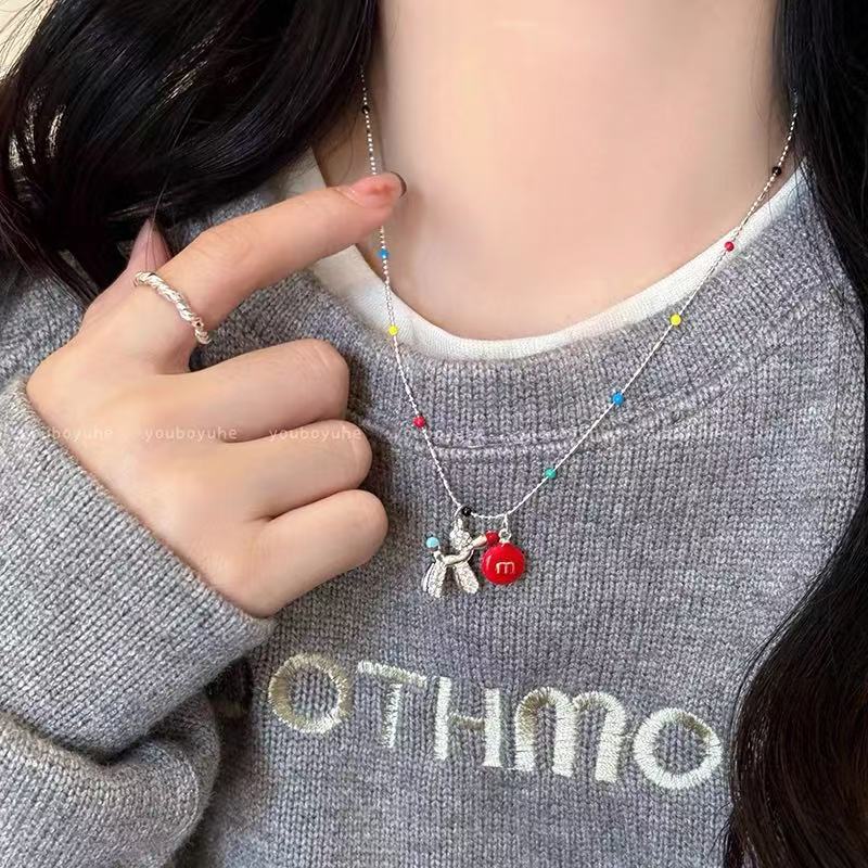 A301  Fashion Dopamine Beaded Cat Necklace, Personality Sweet Style All-Match Choker Jewelry