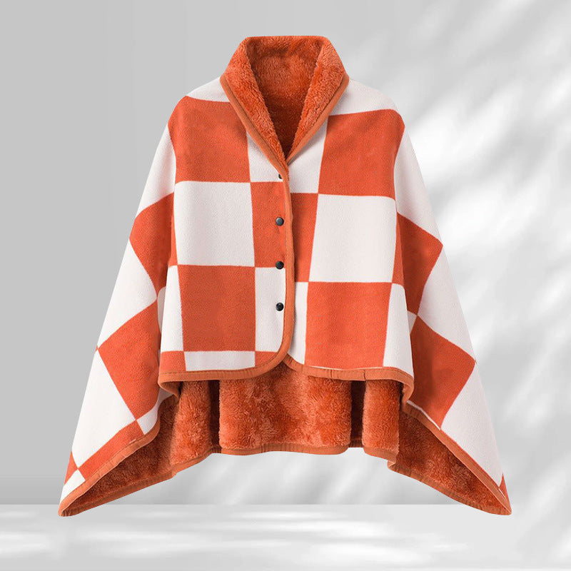Cloud Mink Fleece Wearable Blanket, Plaid Knee Blanket, Comfortable Cape-Style Throw Blanket with Button Design, Suitable for Beds, Sofas, and Offices