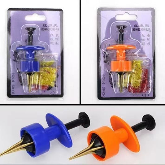 A230  Fishing Red Worm Clip Pellet Bait Loader, Automatic Rubber Band Earthworm Live Bait Plier