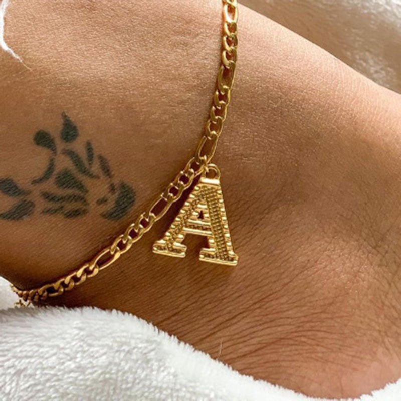English Alphabet Ankle Chain Retro Minimalist Style Gold Ankle Chain Jewelry Gift
