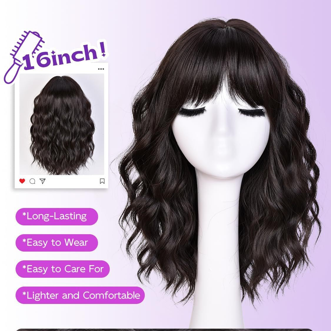 Natural Short Wavy Bob Synthetic Wig Heat Resistant Fiber Ladies Wig for Daily Parties