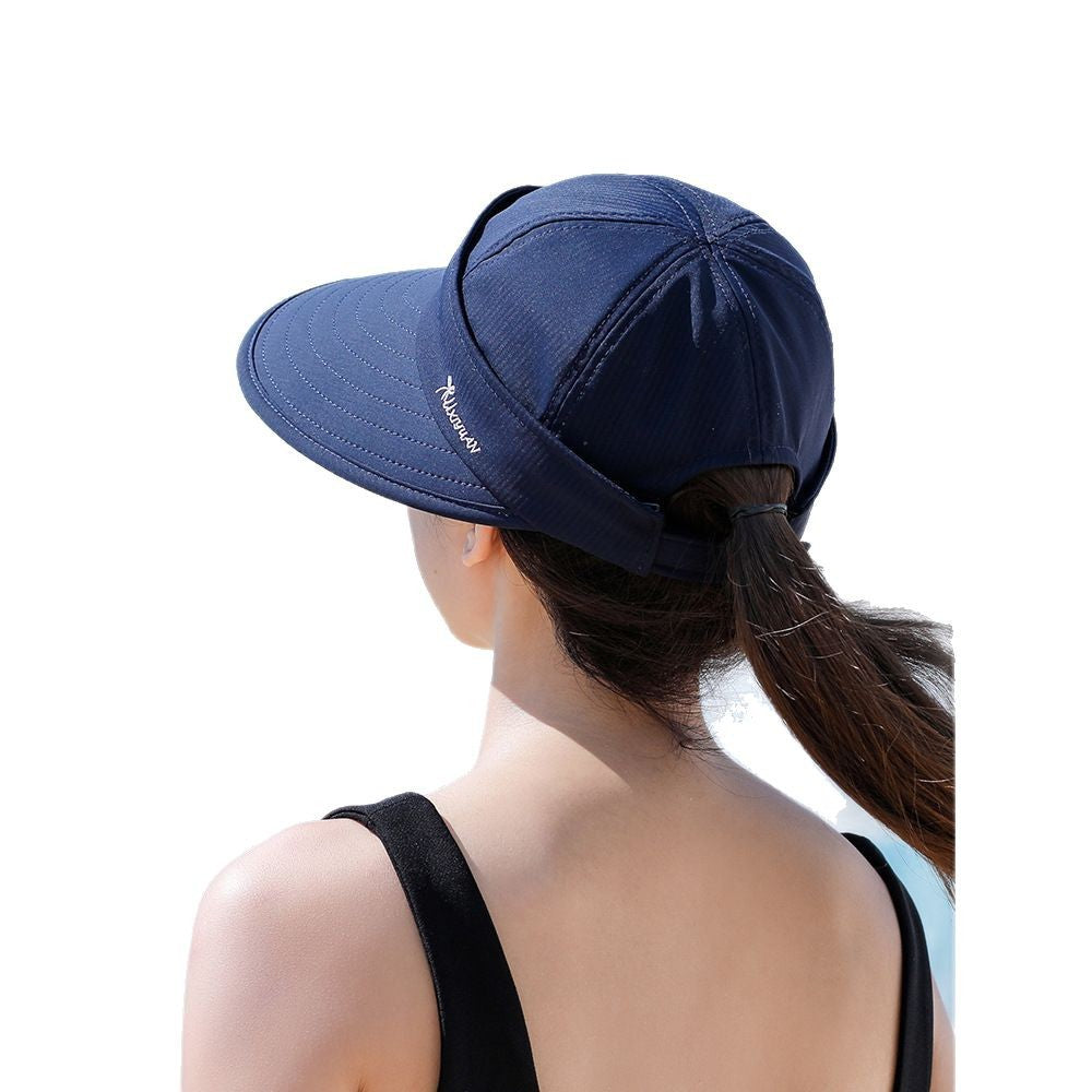 Women Detachable 2 in 1 Sun Visor Hat, Large Brim UV Protection Sport Empty Top Baseball Cap for Cycling