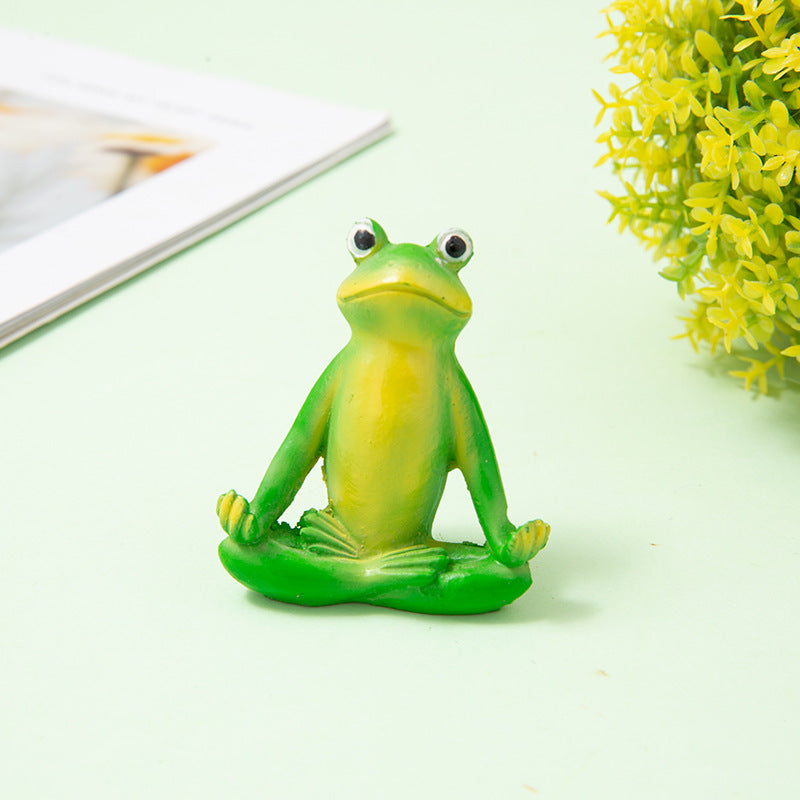 Outdoor Garden Landscape Yoga Frog Figurine, Handmade Cute Animal Decor Ornament