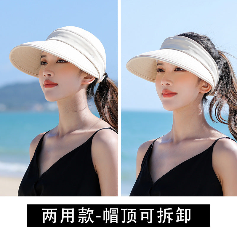 Women Detachable 2 in 1 Sun Visor Hat, Large Brim UV Protection Sport Empty Top Baseball Cap for Cycling