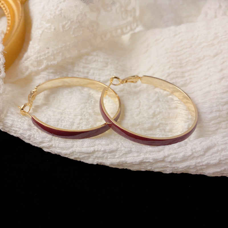 A146  French Vintage Exaggerated Wide Metal Hoop Earrings, Light Luxury Minimalist High-Grade Earrings