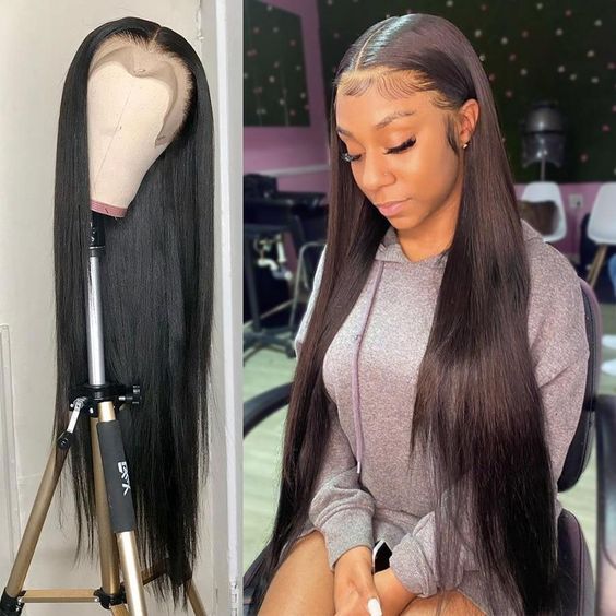 A215  New African Style Women Black Long Straight Wig, Middle Part Heat Resistant Synthetic Hair Wig