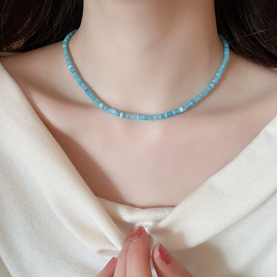 A302  Boho Shell Bead Turquoise Beaded Necklace, Light Luxury Minimalist Luxury Clavicle Necklace for Women