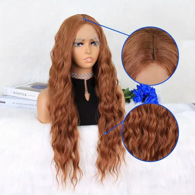 Lace Front Long Water Wave Wig, Natural Black & Brown Highlight Loose Curly Wig for Black Women
