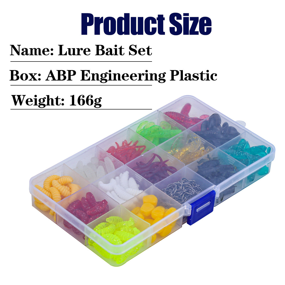 F350  330Pcs Fishing Lure Accessories Kit Complete Soft Lure Set with 15 Grid Box Iseini Hooks