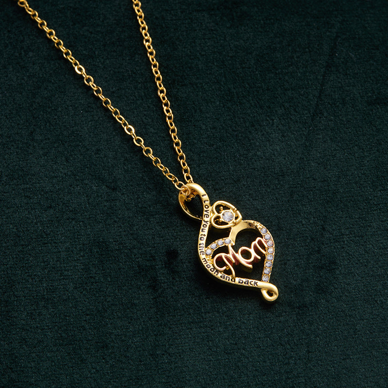A362  I Love You To The Moon And Back Mom Heart Necklace Cubic Zirconia Infinity Pendant Women Mother Day Gift Jewelry