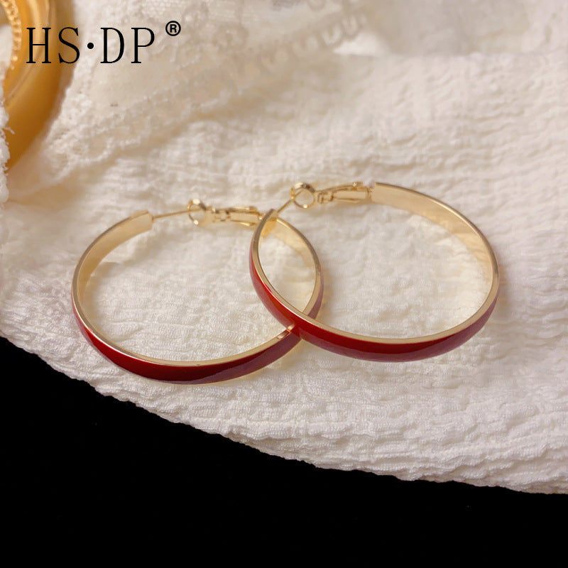 A146  French Vintage Exaggerated Wide Metal Hoop Earrings, Light Luxury Minimalist High-Grade Earrings