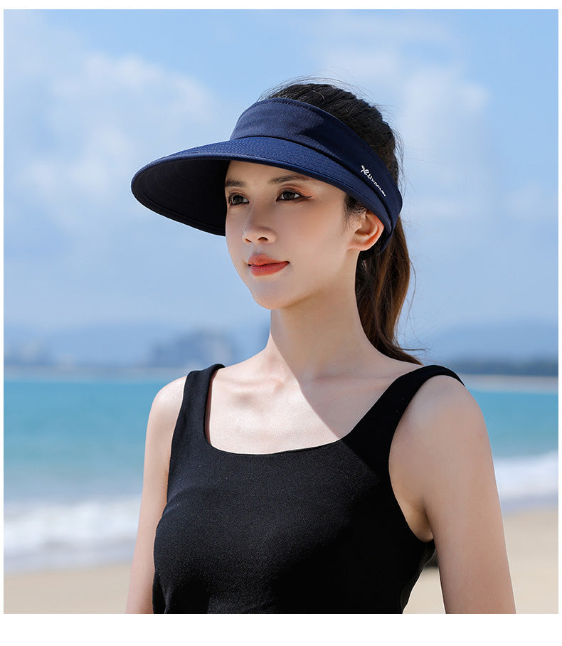 Women Detachable 2 in 1 Sun Visor Hat, Large Brim UV Protection Sport Empty Top Baseball Cap for Cycling