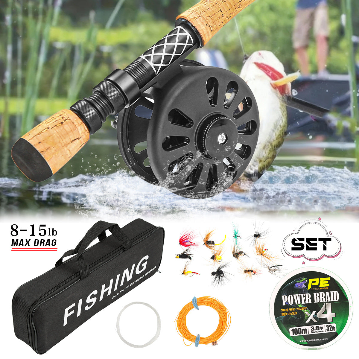 A260  Carbon Fiber Fly Fishing Gear 2.4/2.7m Long Casting Fly Rod, Reel Line Lures Hooks Complete Kit