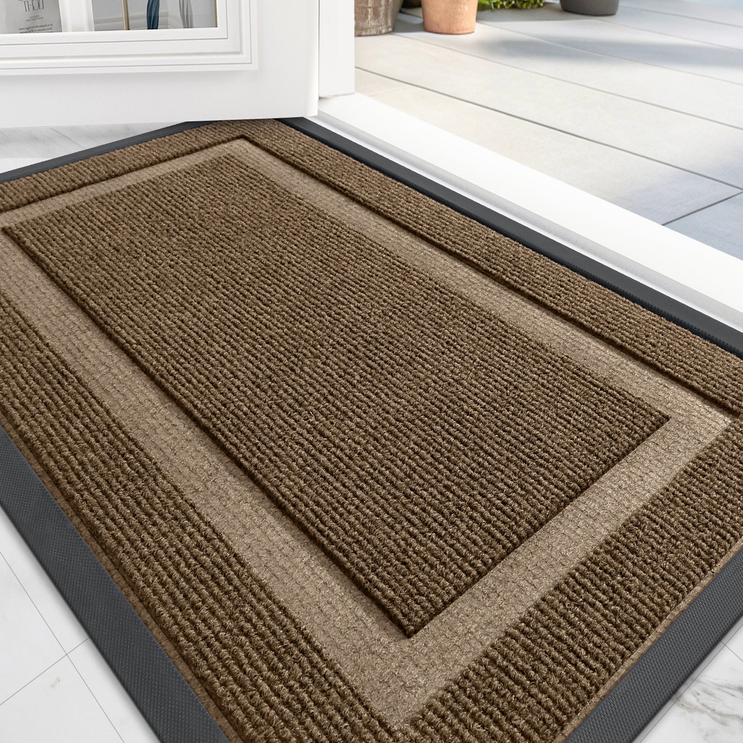 Kitchen Rugs, Non-Slip Machine Washable Kitchen Runner Rugs Floor Mats, Absorbent Comfort Standing Mats for Kitchen, Sink, Laundry and Hallway, Beige & Grayish Brown