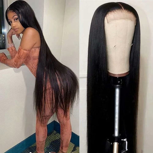 A215  New African Style Women Black Long Straight Wig, Middle Part Heat Resistant Synthetic Hair Wig