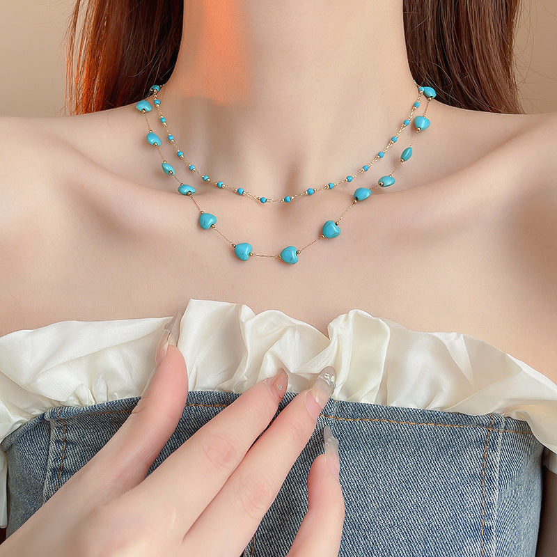 A302  Boho Shell Bead Turquoise Beaded Necklace, Light Luxury Minimalist Luxury Clavicle Necklace for Women