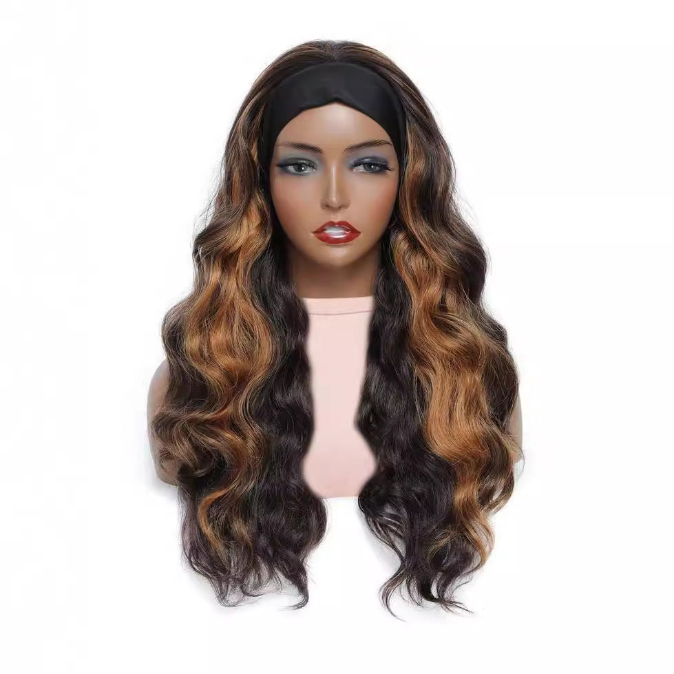 Headband Body Wave Synthetic Wig, Ombre Highlight Long Loose Curly Wig for Black Women Daily Styling
