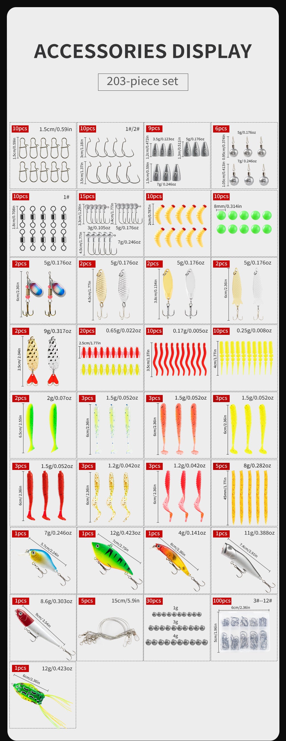 F340  97/302-Piece Accessory Set: Lure Fishing Tackle, Plastic Lures, Artificial Lures, and Lure Accessories