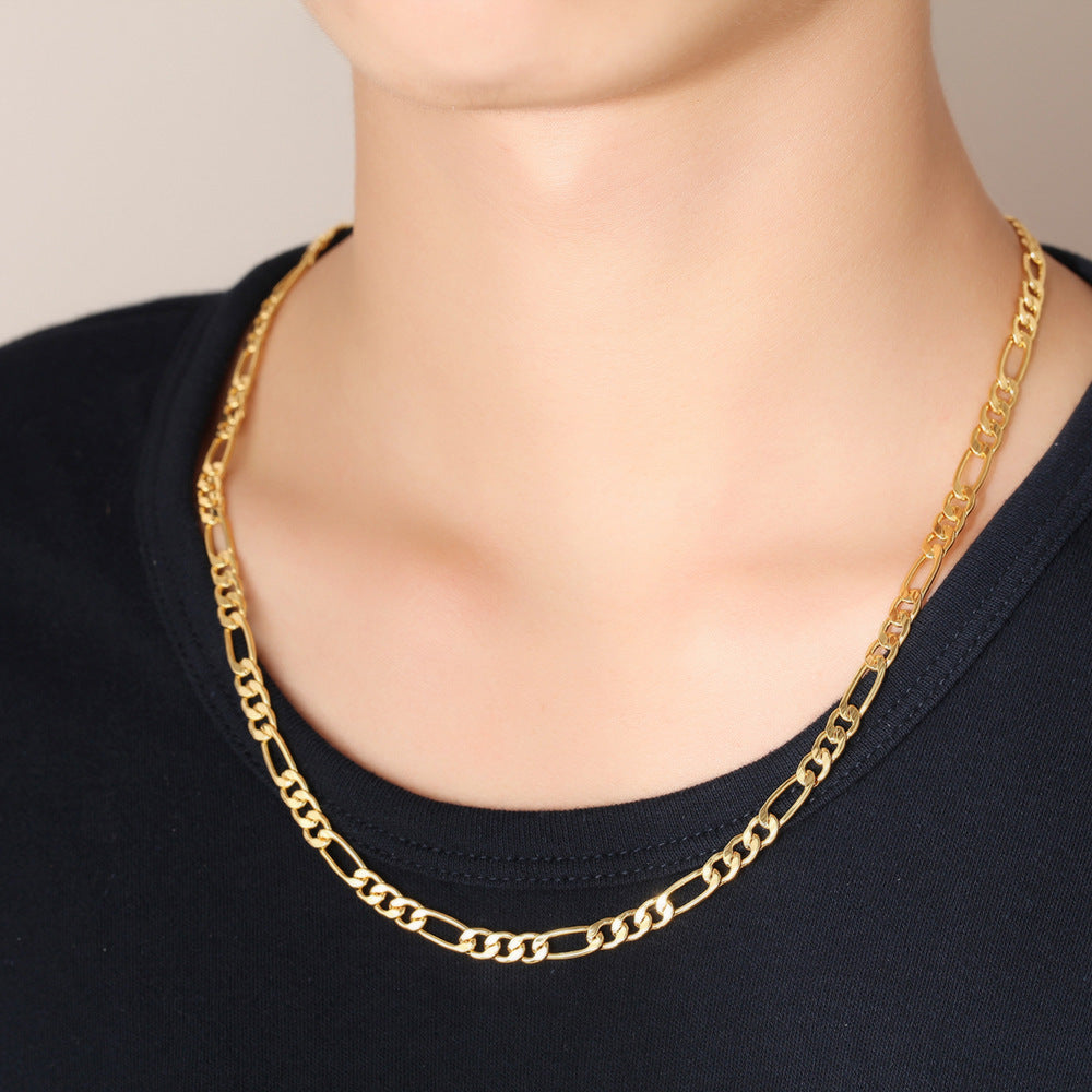 Fashion Versatile Figaro Chain Anklet Bracelet Set Gold Plated Cuban Link Chain Jewelry Set for Women Men