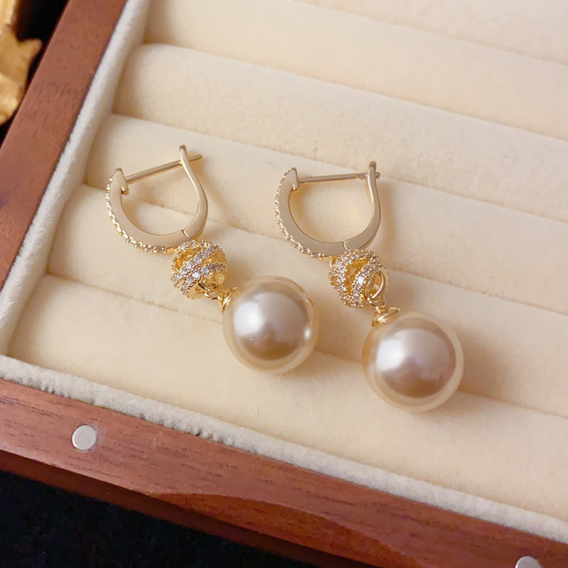 A243  Fashion Elegant Pearl Zircon Knotted Earrings, Personalized Versatile Temperament Design Ear Clips