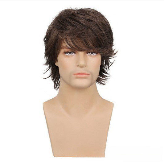 A217  Men's Short Curly Wig with Side Bangs, Multi-Color Rose Net Wig
