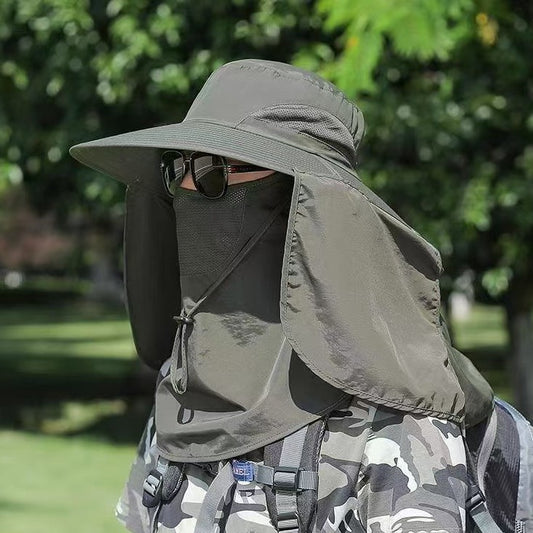 UPF50+ Wide Brim Sun Hat for Men, 360 Full Face Neck Cover Fishing Hat, UV Protection Outdoor Bucket Hat, Breathable Windproof Sun Cap for Cycling Gardening Hiking